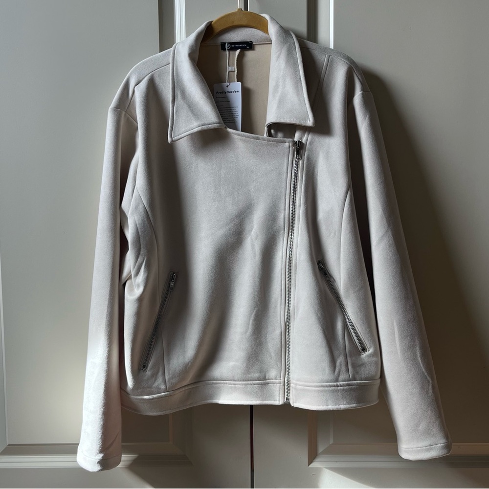 NEW cream-colored faux-suede moto jacket Vegan Jacket size XL - Picture 1 of 8